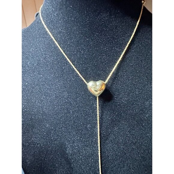 18K Gold Yellow Puffed Heart Diamond Dangle 8.5mm Pearls 16"Chain 5.46 Grams. - Picture 4 of 13